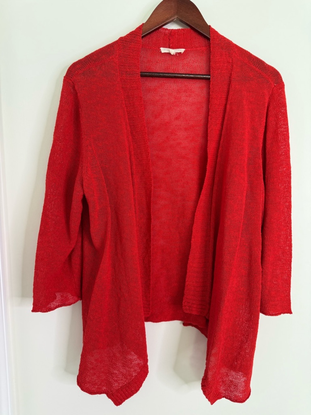 Eileen Fisher Open-Front Lightweight Red Cardigan